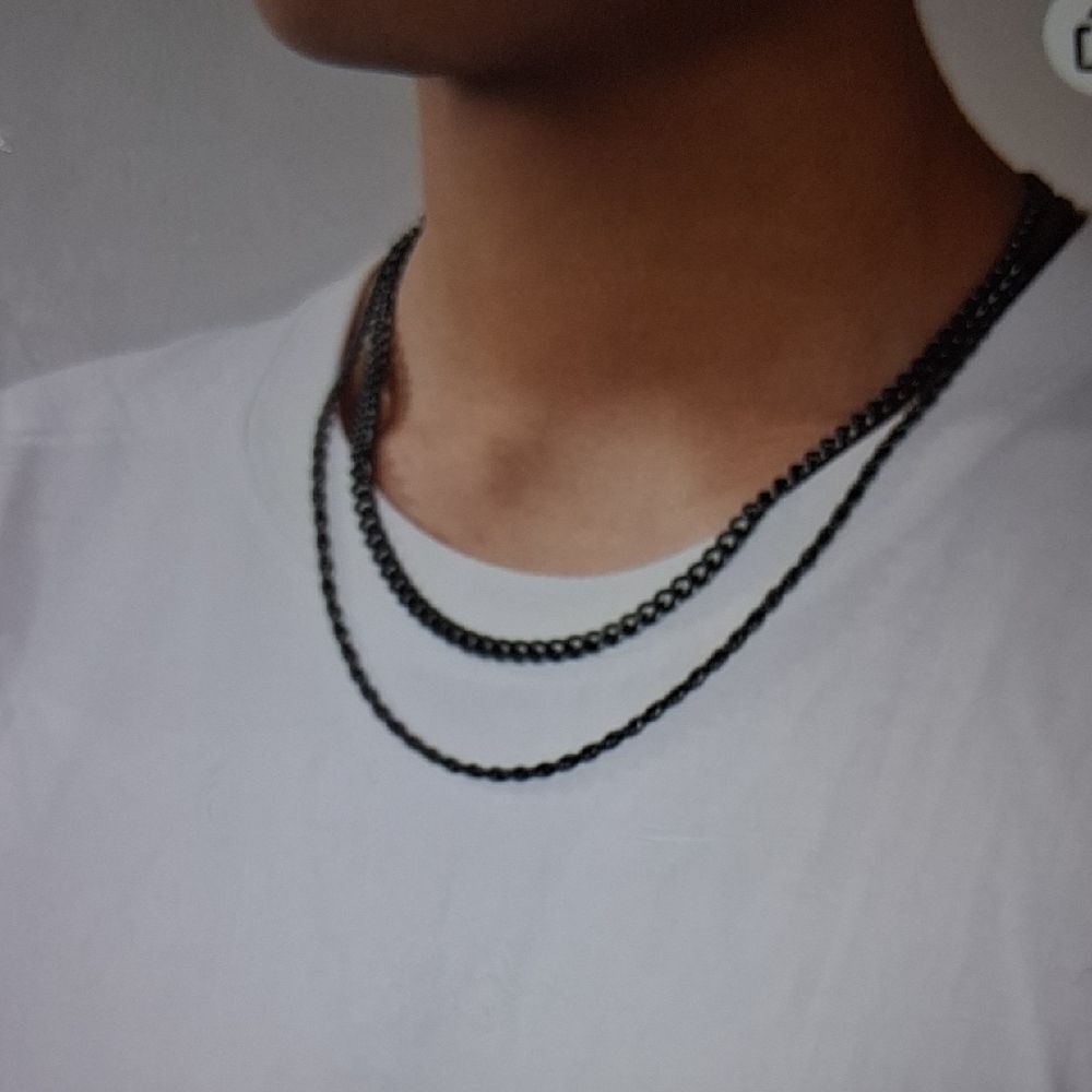 MooHam Cuban Black Double Layer Chain Necklace New